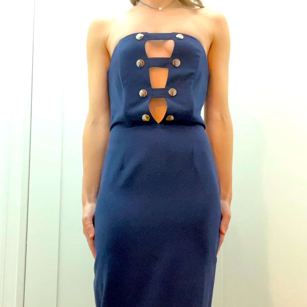 SZ Small “dark pink” brand strapless navy cocktail dress in excellent condition